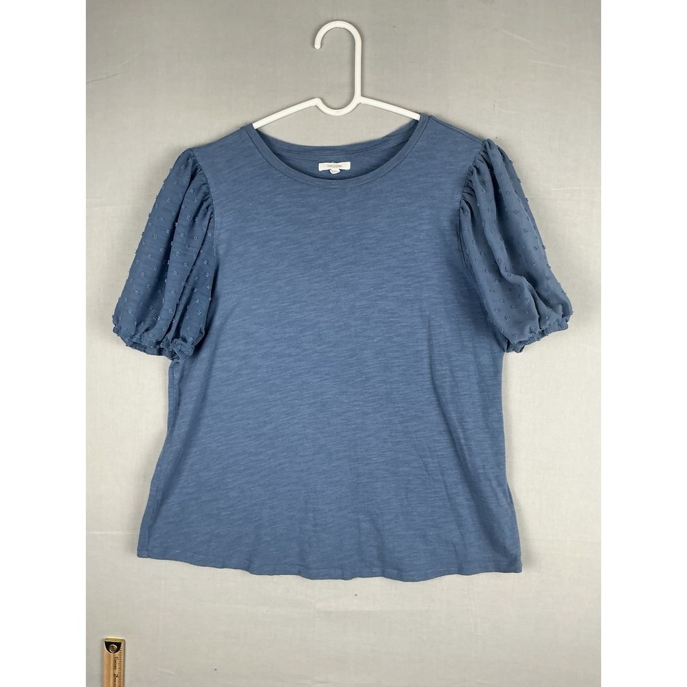 Maurices Womens‎ Blue Puff Sleeve Top Size Medium Casual Stretch Blouse
